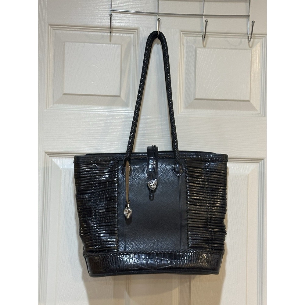 Brighton Black‎ Leather Pebbles Shoulder Bag With Braided Handles